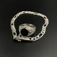 Thumbnail for Pack of carved oval ring and Figaro bracelet in 950 silver