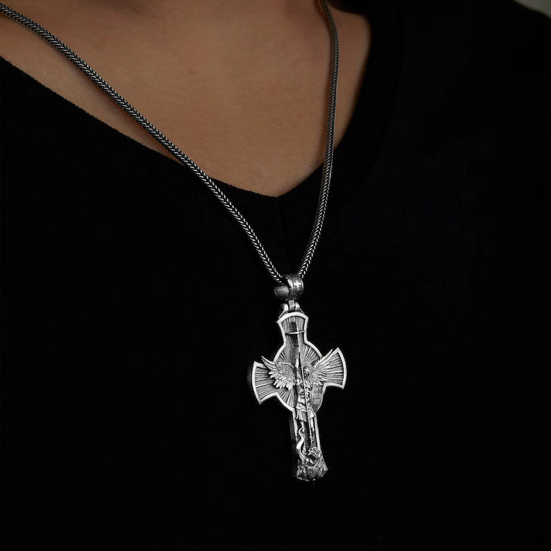 Archangel Saint Michael Cross Necklace
