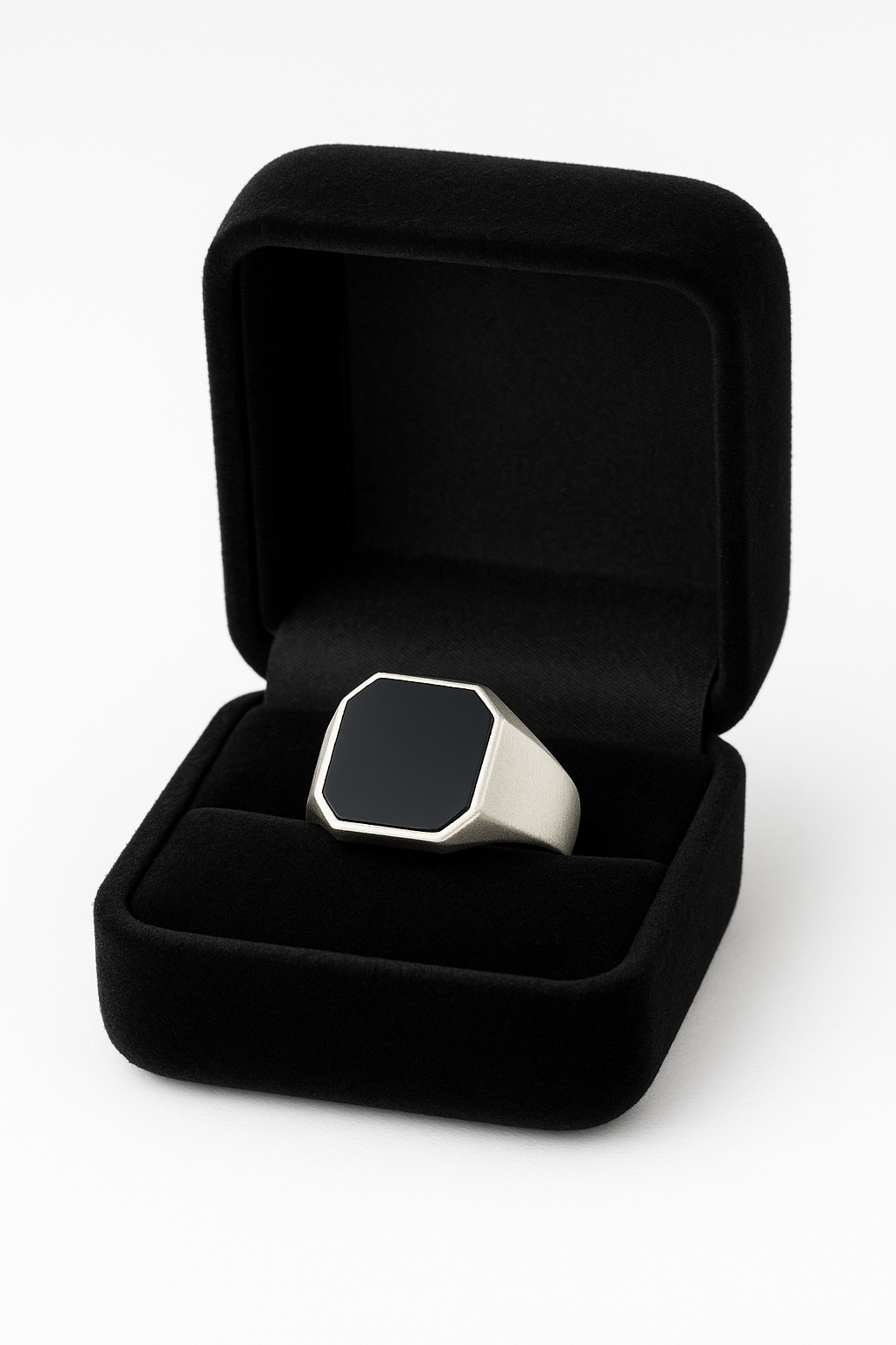 Anillo Sello Octagonal de Plata 950 con Piedra Ónix Negra – Estilo Minimalista Masculino