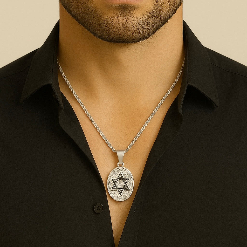Collar Estrella de David onix - Plata 950