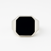 Thumbnail for Anillo Sello Octagonal de Plata 950 con Piedra Ónix Negra – Estilo Minimalista Masculino