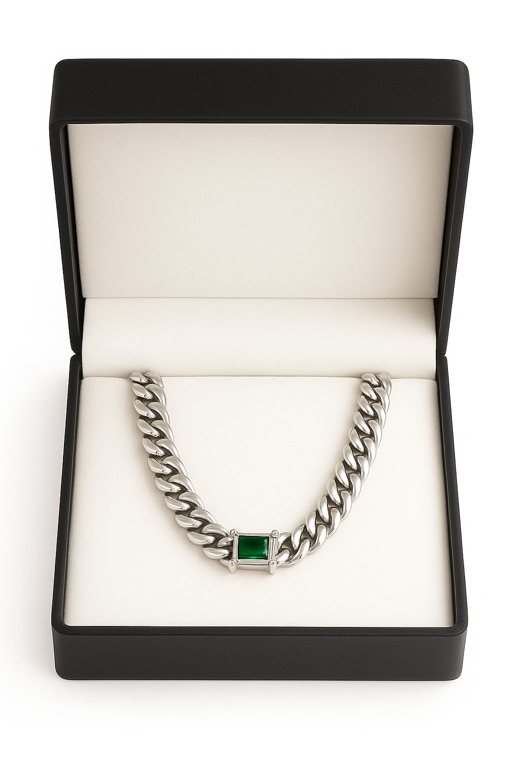 999 Silver Plated Cuban Chain - 8mm with Emerald Clasp