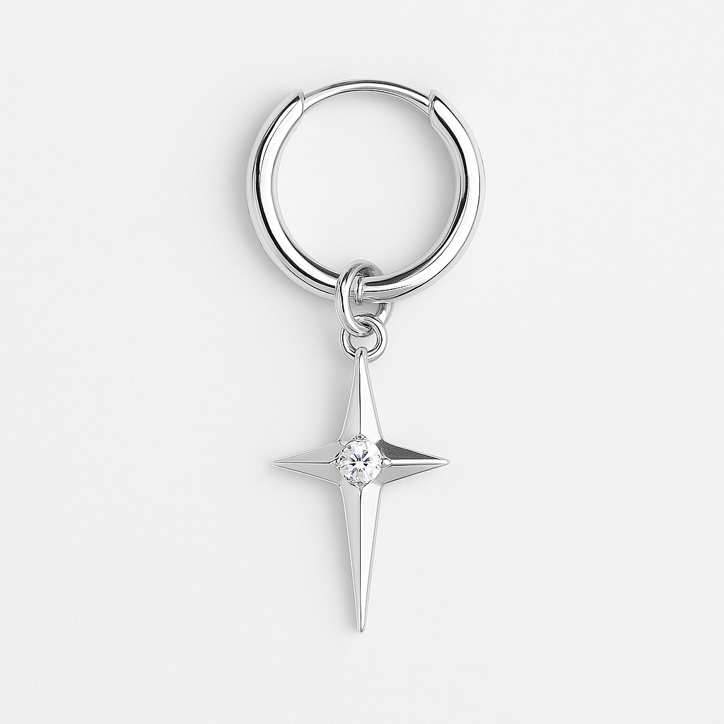 Arete de Plata 950 Estrella con Circon – Joya Masculina Elegante