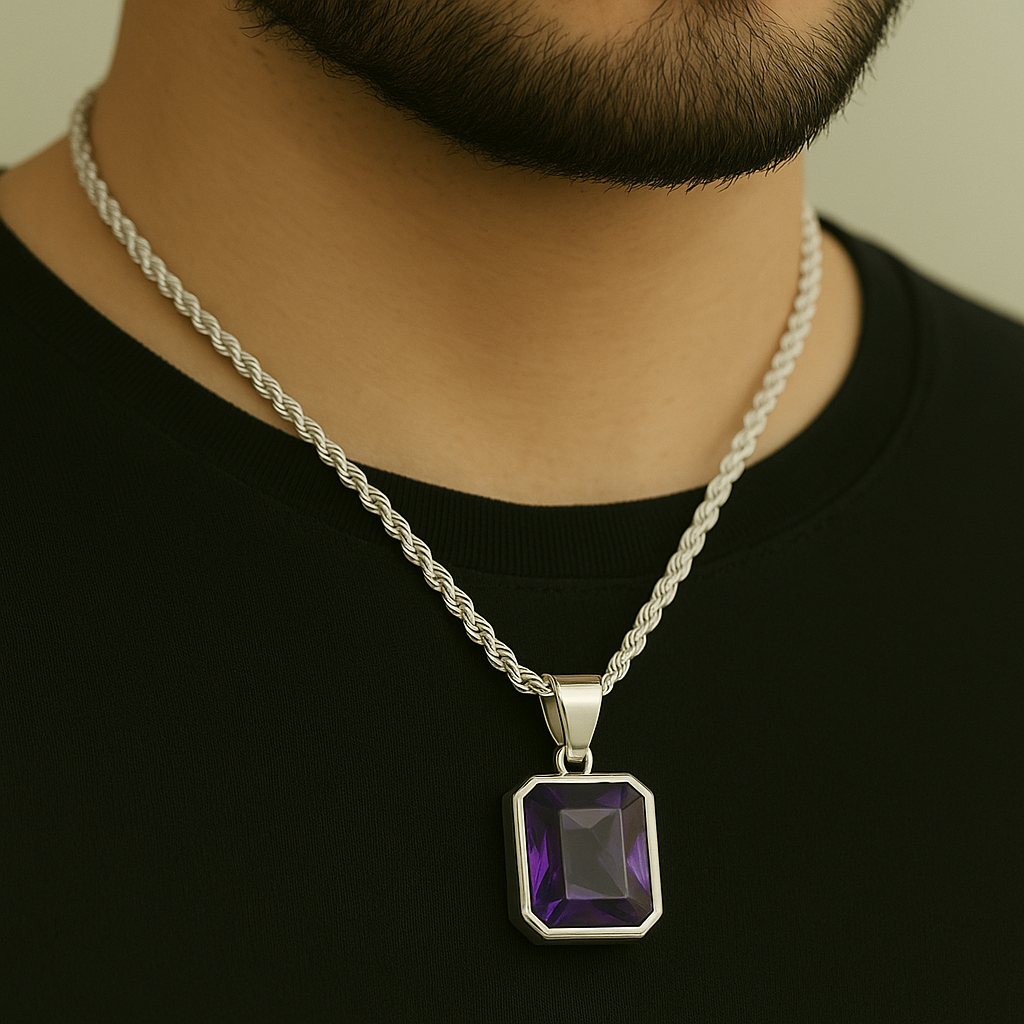 Herringbone chain plus pendant with American Ruby zircon