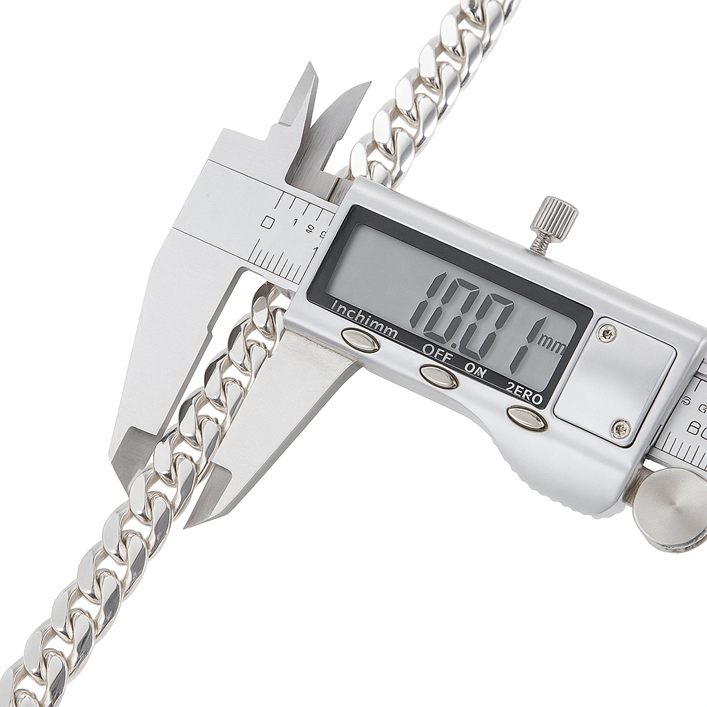 Cadena Cubana de Plata ley 999 10mm de grosor circón Rubí 60cm
