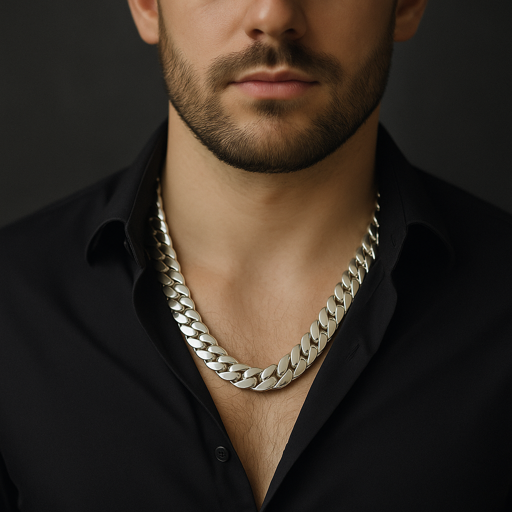 Collar eslabones cubanos 11 mm Zircón Zafiro Plata 999