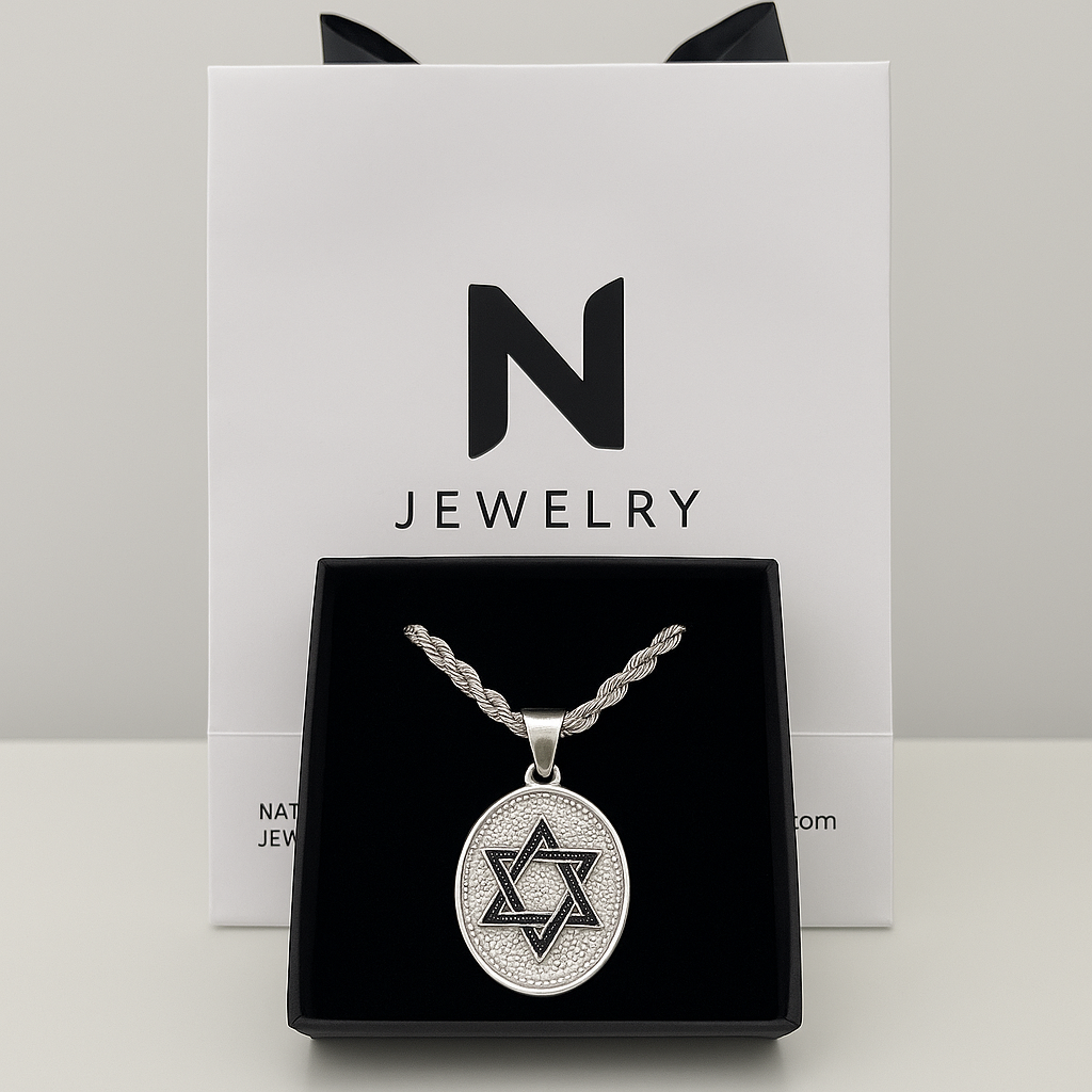 Collar Estrella de David onix - Plata 950