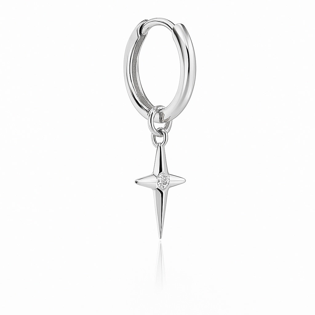 Arete de Plata 950 Estrella con Circon – Joya Masculina Elegante