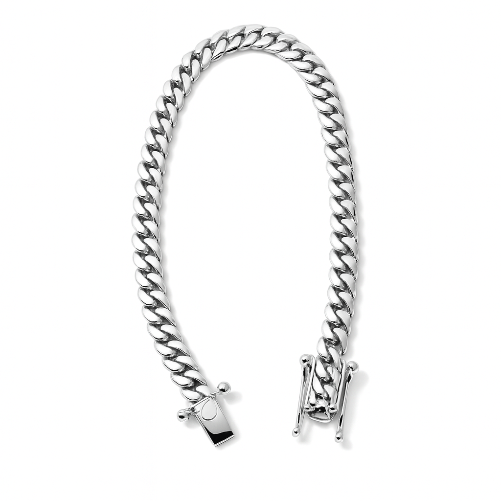 Pulsera cubana hecho a mano de 7 mm plata maciza 999 pura