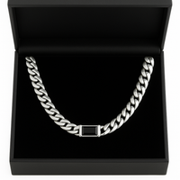 Thumbnail for Cuban Link Chain Ironed 10 mm Wide Onyx Pendant - 999 Silver