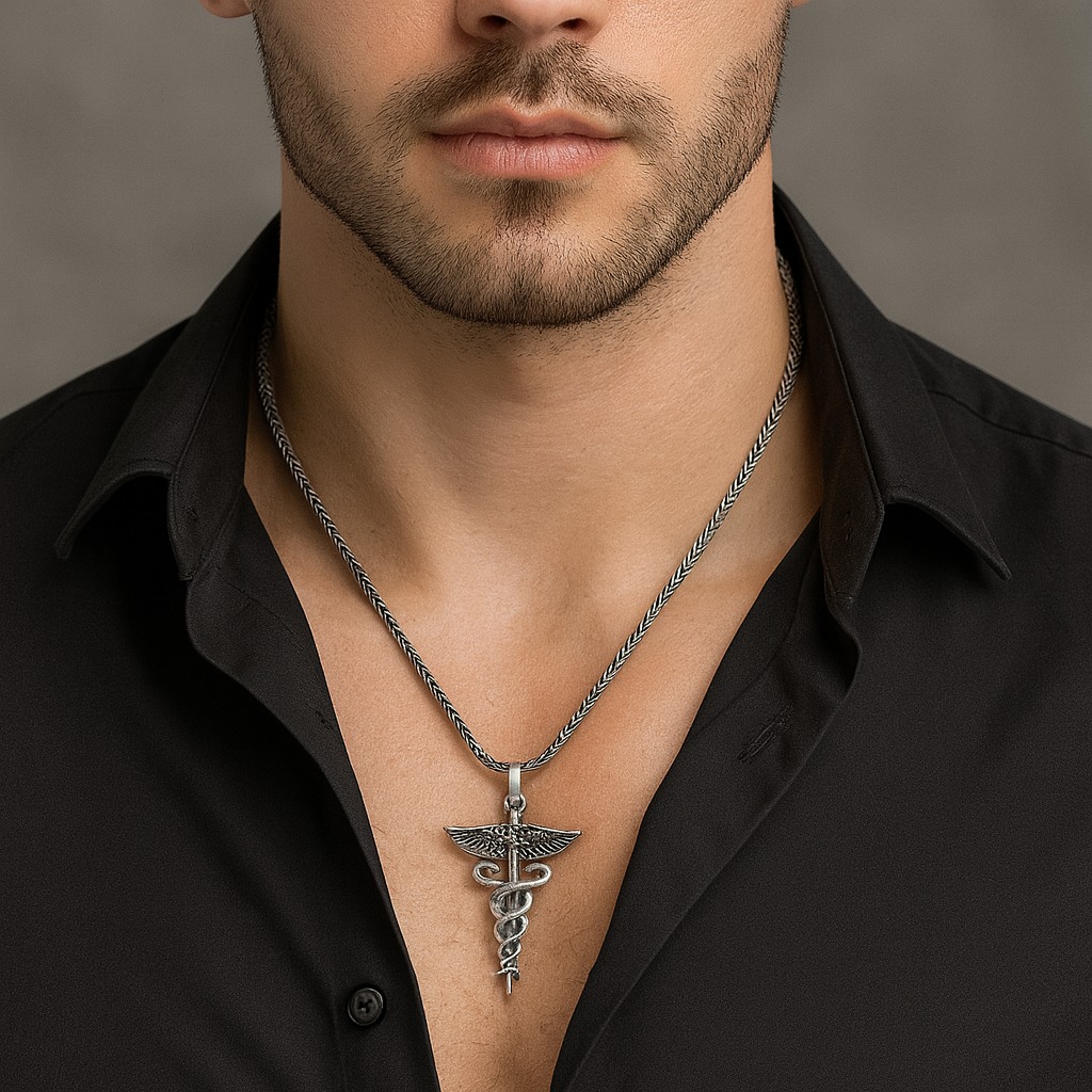 950 Sterling Silver Caduceus Necklace