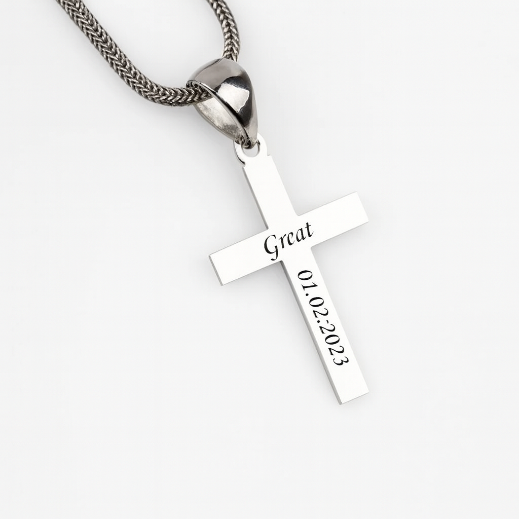 Personalized 950 Silver Spike and Cross Necklace