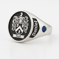 Thumbnail for Anillo Escudo Familiar Personalizado en Plata 950 con circón Zafiro