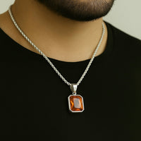 Thumbnail for Herringbone chain plus pendant with American Ruby zircon