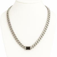 Thumbnail for Cuban Link Chain Ironed 10 mm Wide Onyx Pendant - 999 Silver