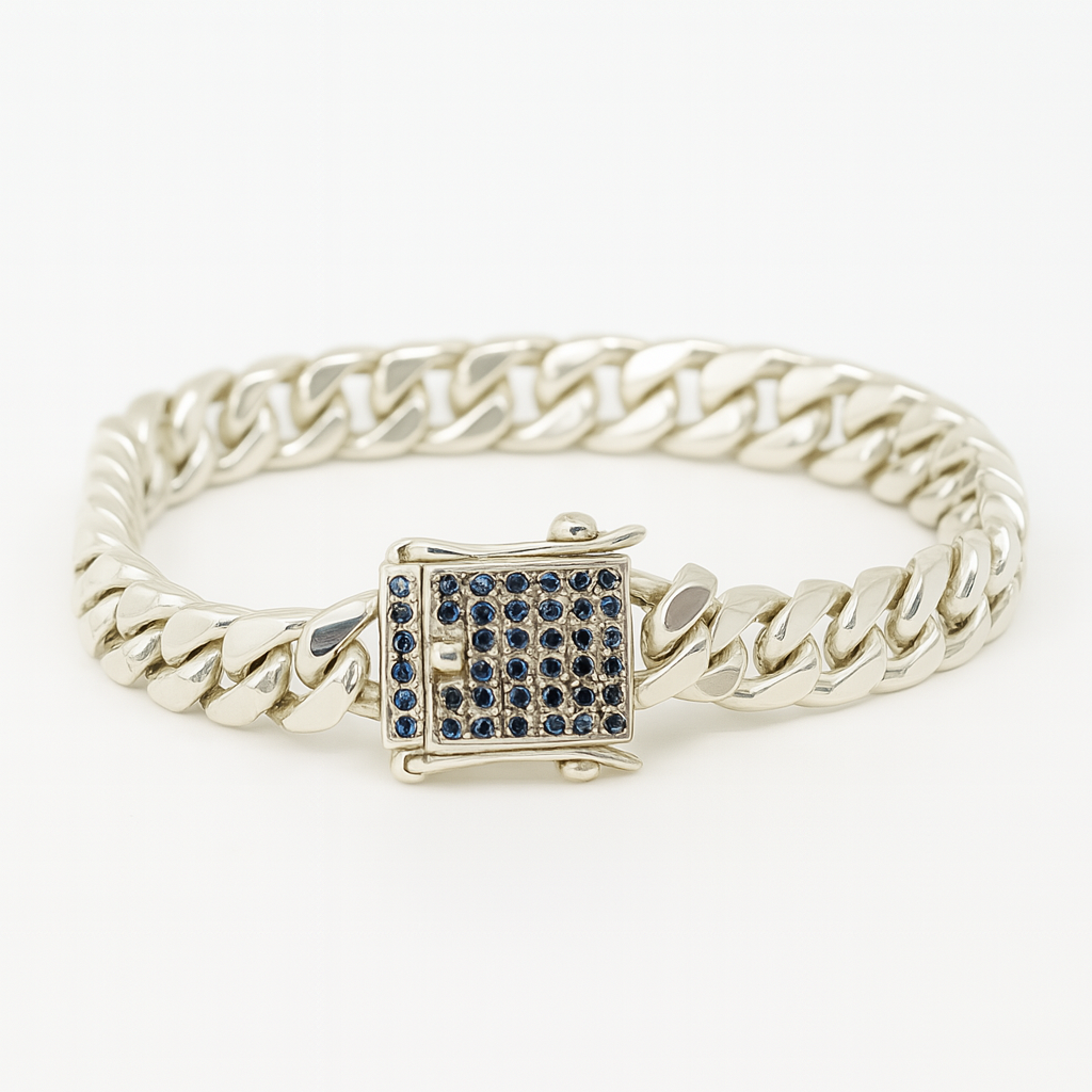 Pulsera modelo Cuban Link 7mm con piedras Onix