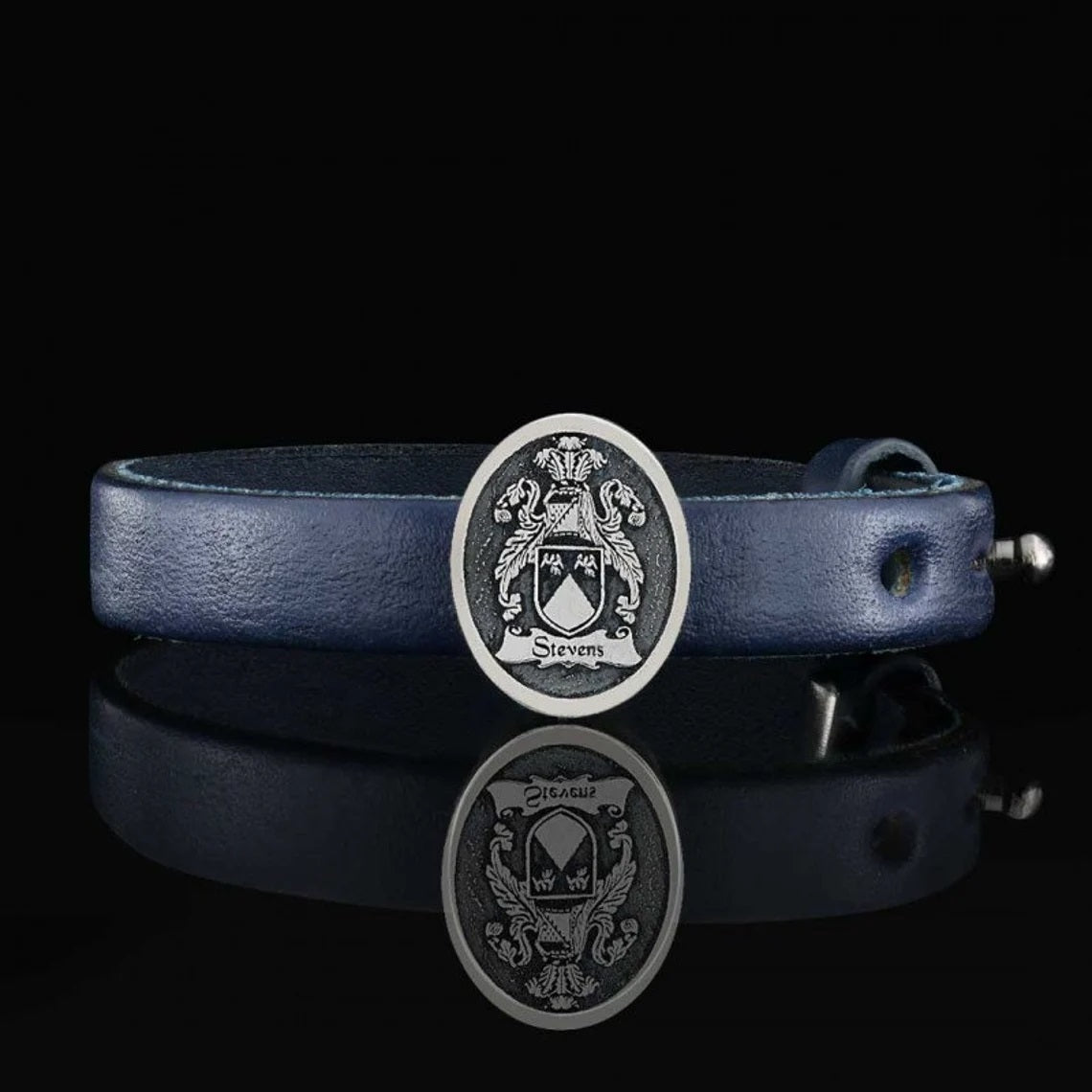 Brazalete Cuero Escudo Familiar Plata Ley 950