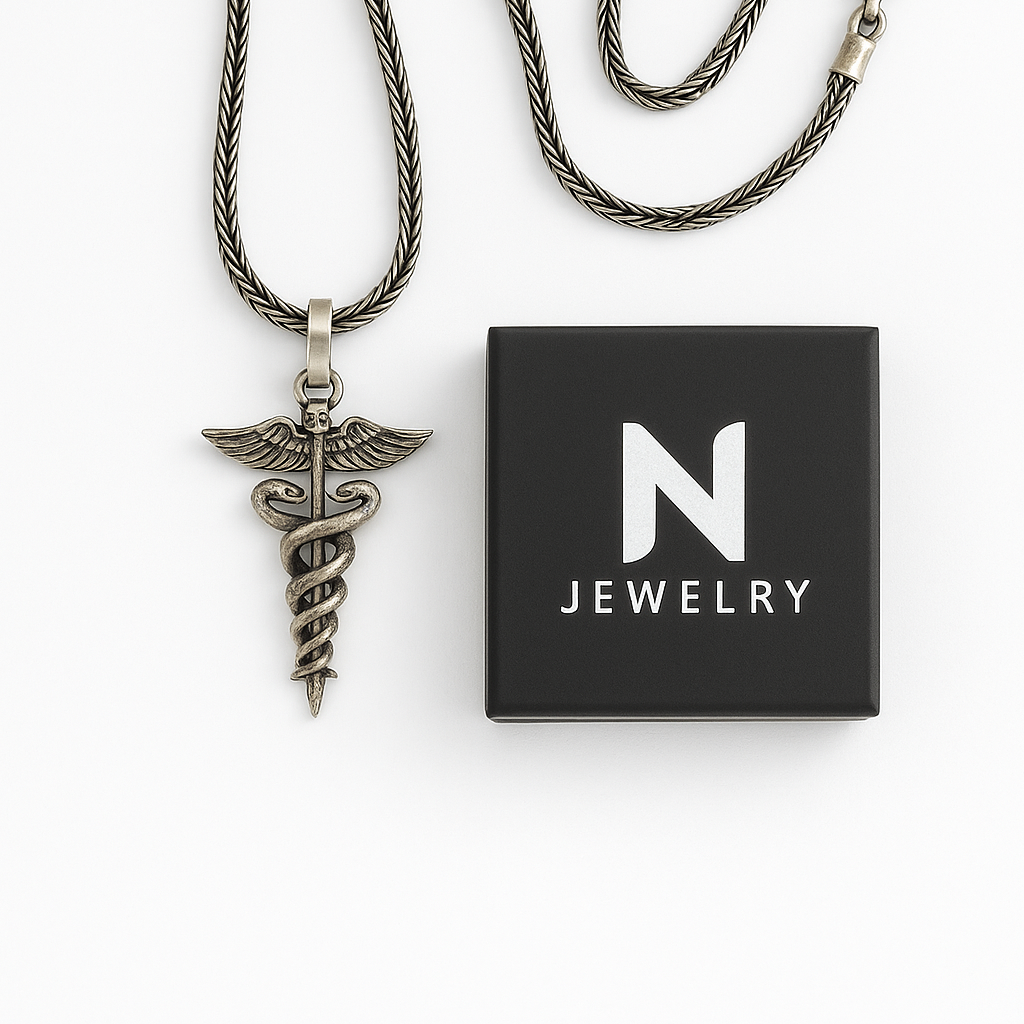 950 Sterling Silver Caduceus Necklace
