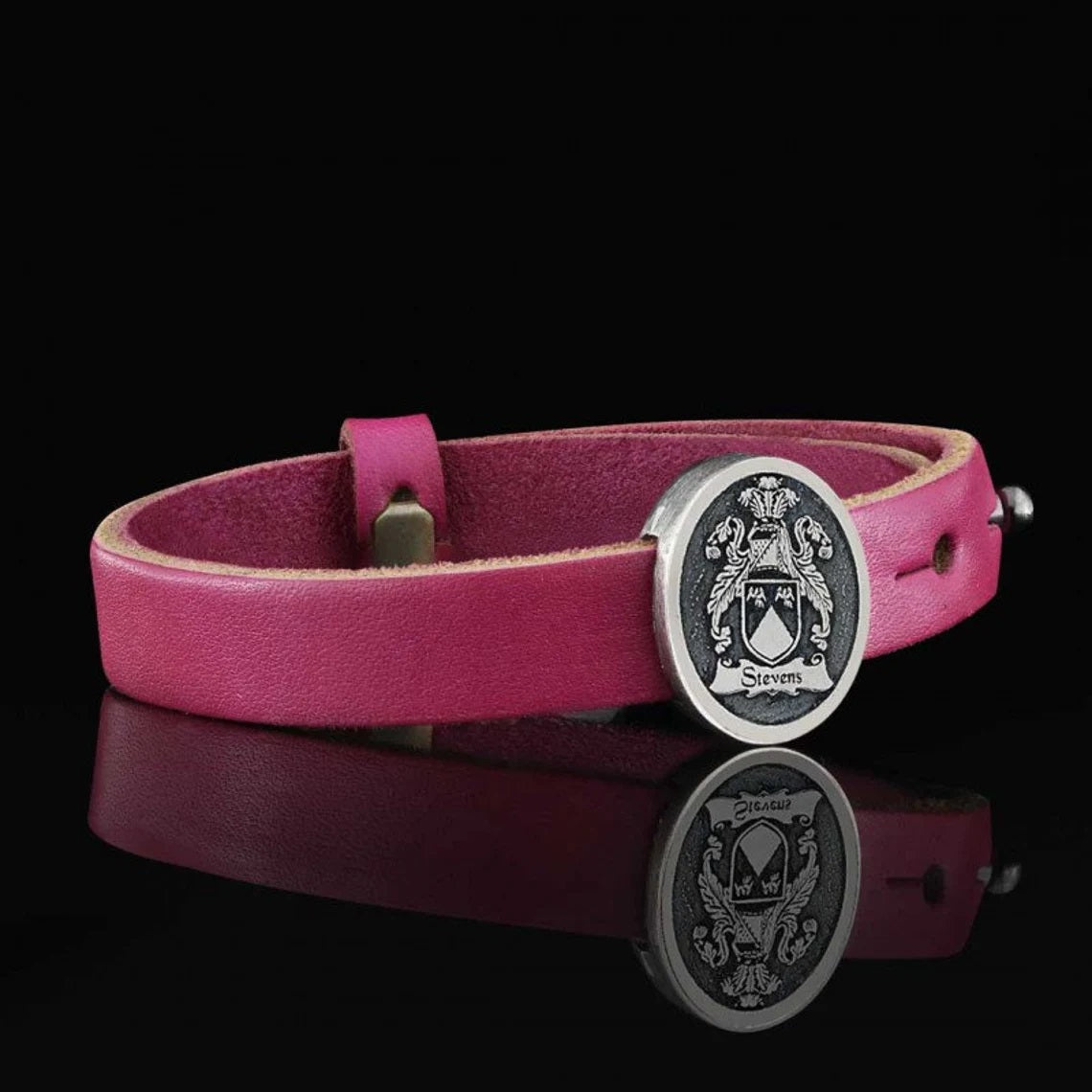 Brazalete Cuero Escudo Familiar Plata Ley 950