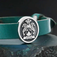 Thumbnail for Brazalete Cuero Escudo Familiar Plata Ley 950