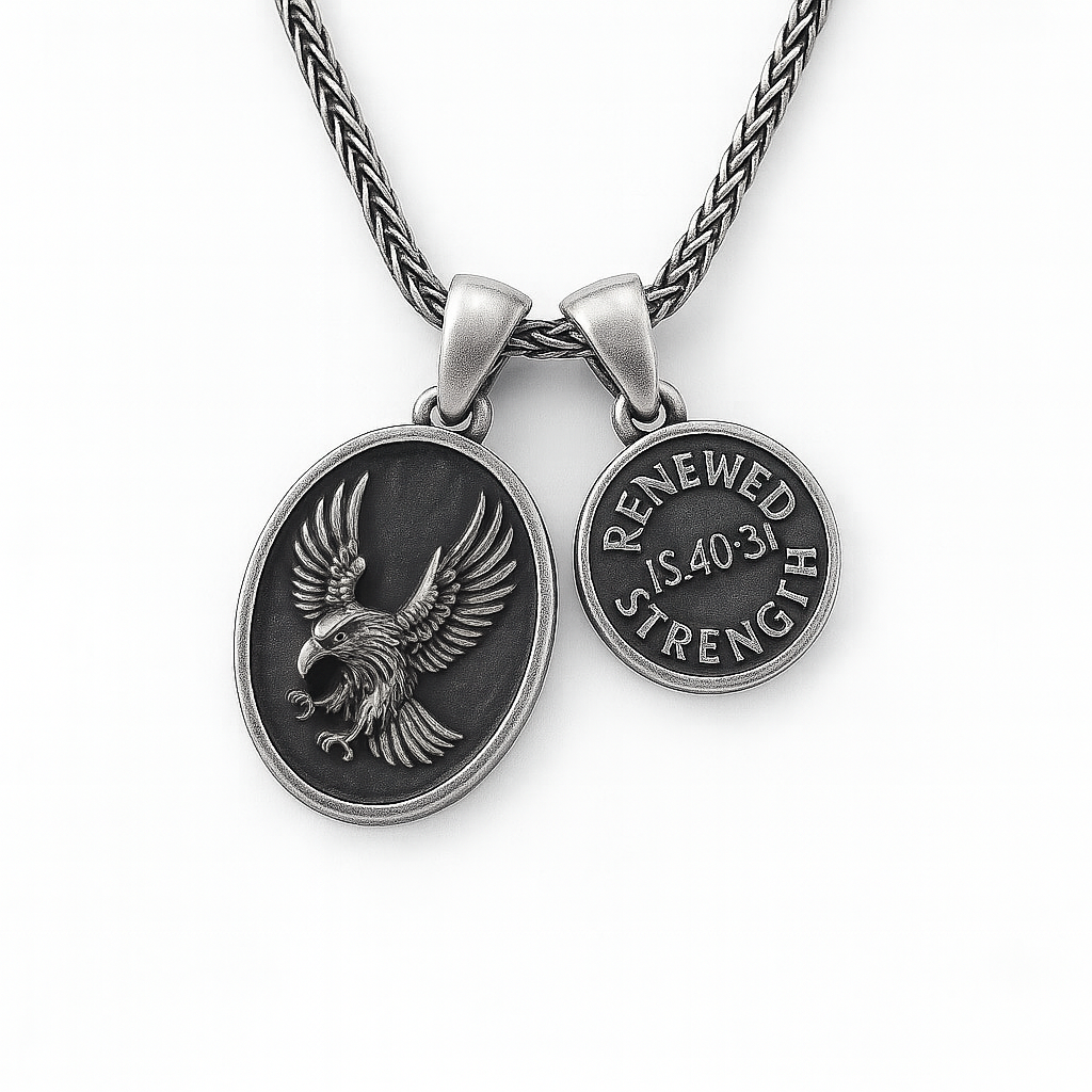 Collar con Águila en Plata Quemada | Nuevas Fuerzas - Isaías 40:31