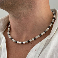 Thumbnail for Czech Pearl Necklace with Onyx Stones