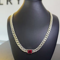 999 Silver Cuban Chain with Ruby Pendant – 8mm