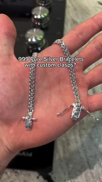 Pulsera cubana hecho a mano de 7 mm plata maciza 999 pura