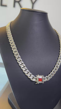 Cuban Link Chain and Bracelet 12mm - Ruby Clasp 999 Silver