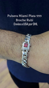Pulsera Miami Plata 999 con Broche Rubí – 10mm