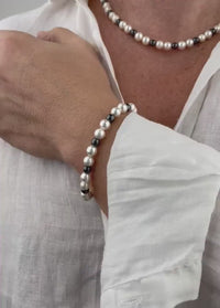 Necklace and Bracelet with Czech Pearls and Onyx