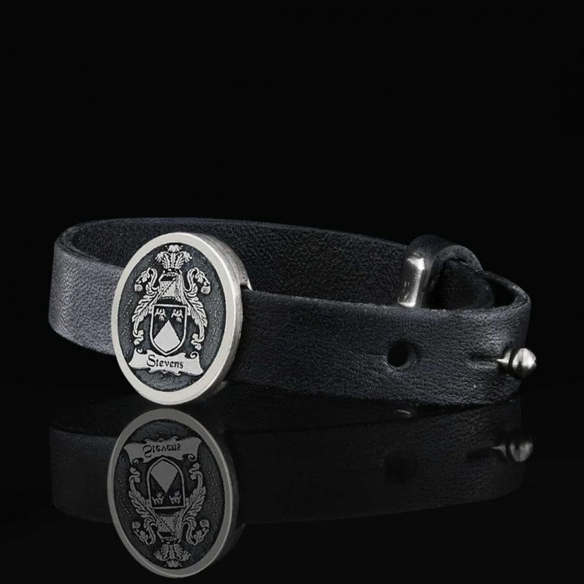 Brazalete Cuero Escudo Familiar Plata Ley 950