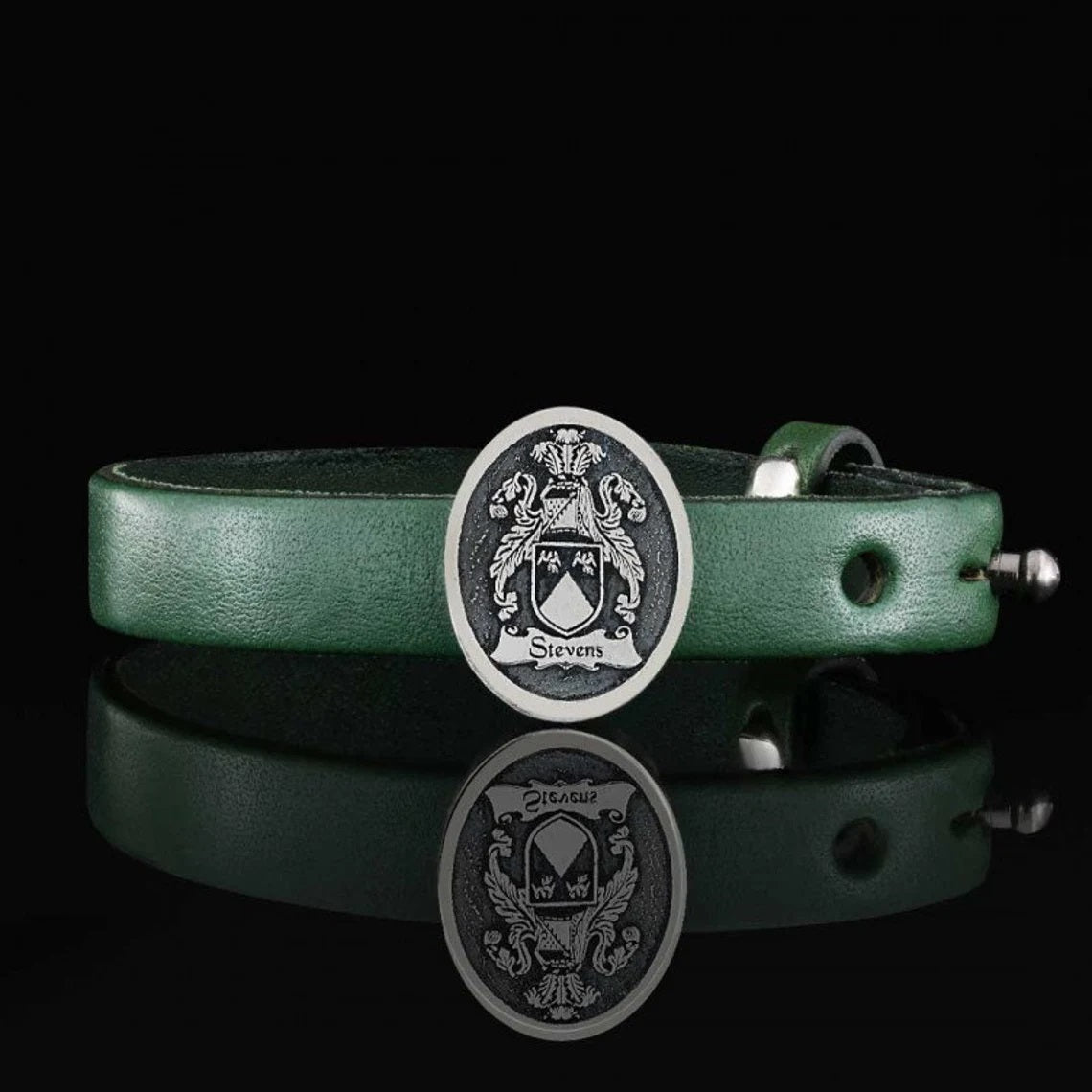 Brazalete Cuero Escudo Familiar Plata Ley 950