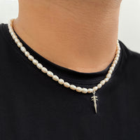 Thumbnail for River pearl necklace with a 950 silver sword medal
