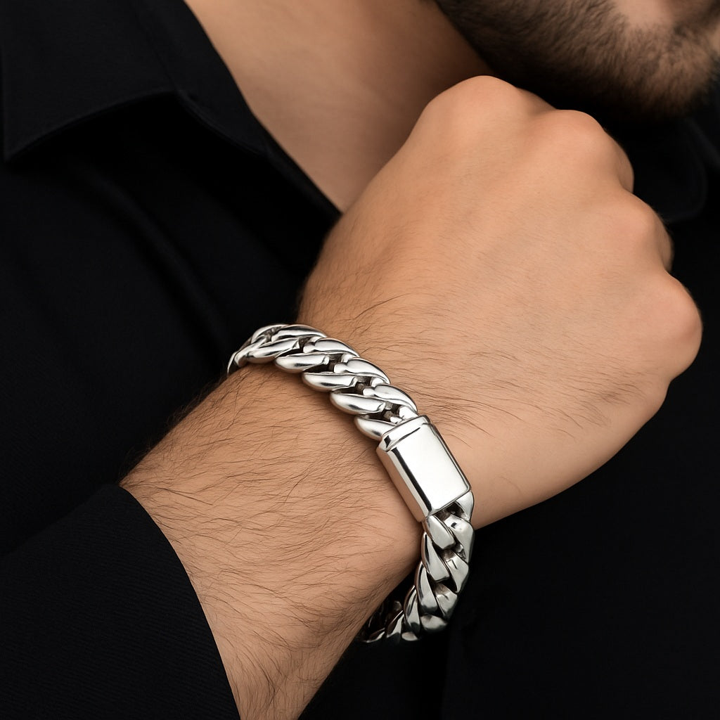 Pulsera de eslabones cubanos 10mm Plata 999- Broche door