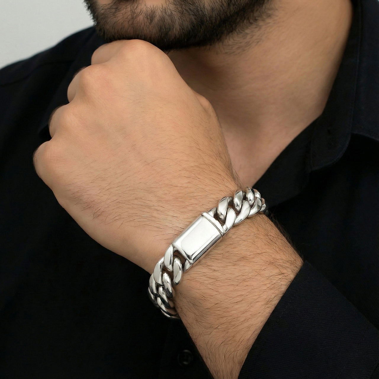 10mm Cuban Link Bracelet 999 Silver - Door Clasp