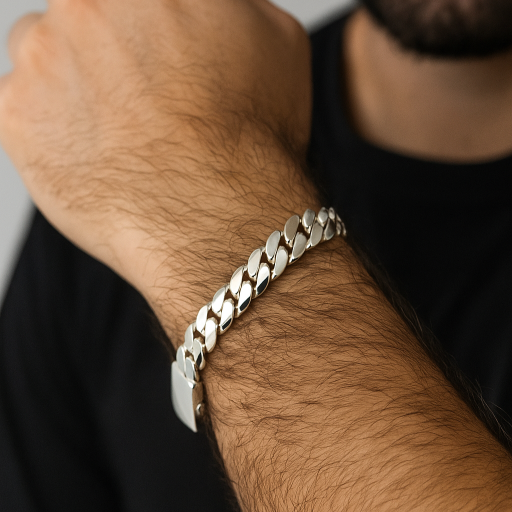Pulsera Eslabones Cubanos 11mm - Broche Door - Plata 999