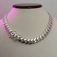 Thumbnail for Collar eslabones cubanos 11 mm Zircon Zafiro Plata 999