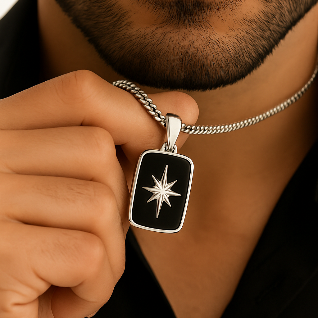 Collar Estrella Polar - Plata 950 & Ónix Negro