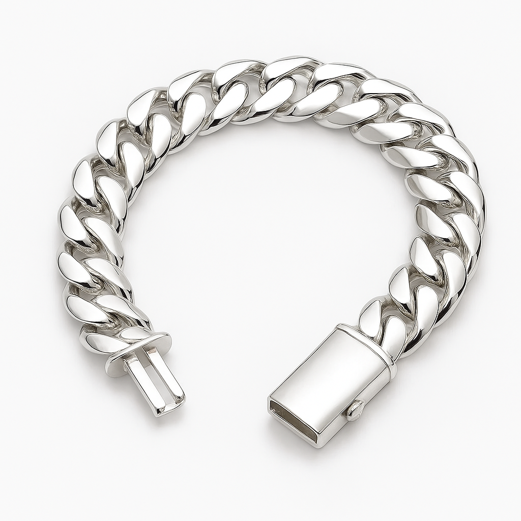 Pulsera Cubana de Plata 999 – 14 mm (22 cm / 8.6”)