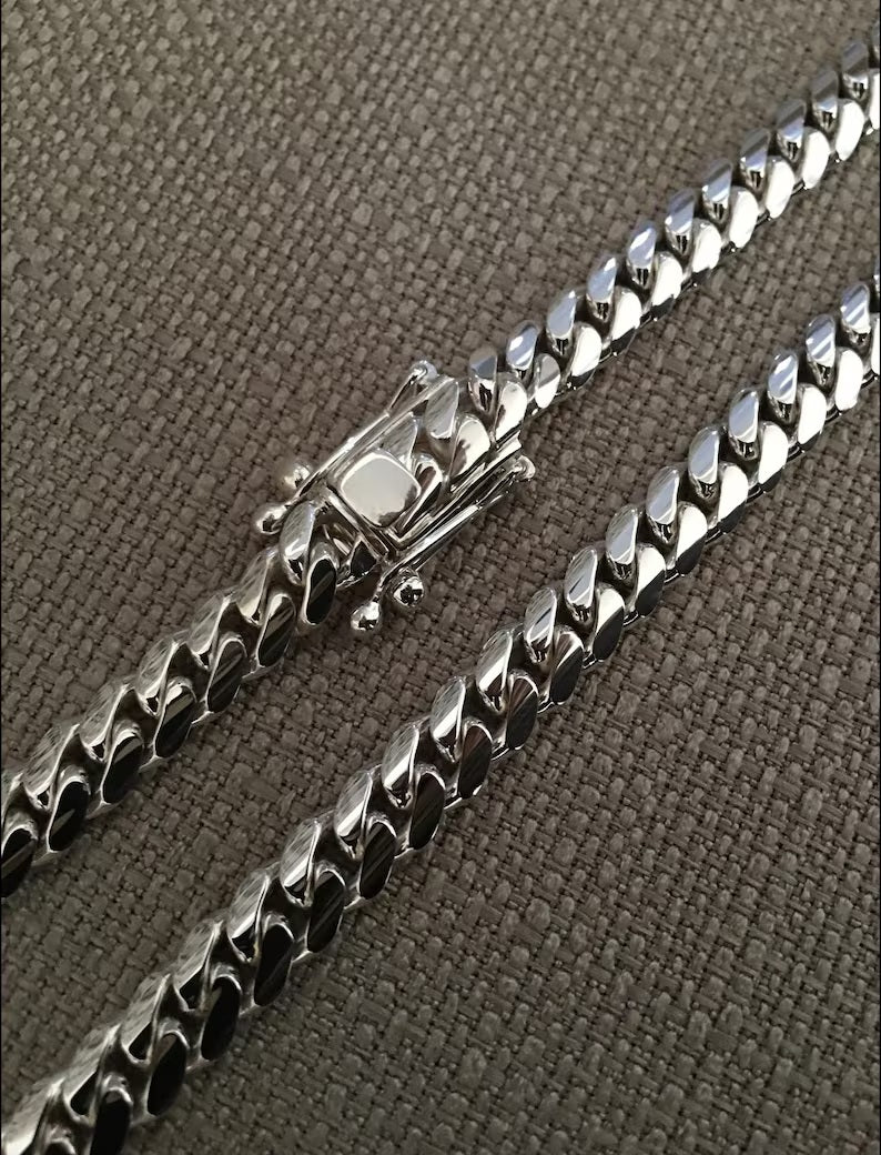 Cadena Eslabones Cubanos  8mm- Plata ley 999