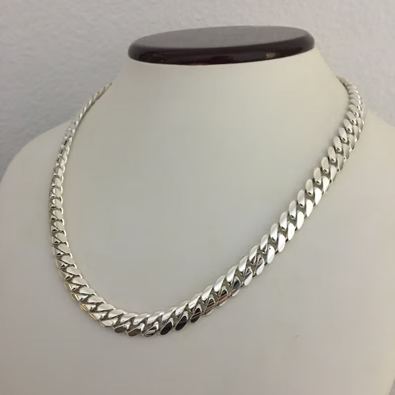 Cadena Eslabones Cubanos  8mm- Plata ley 999