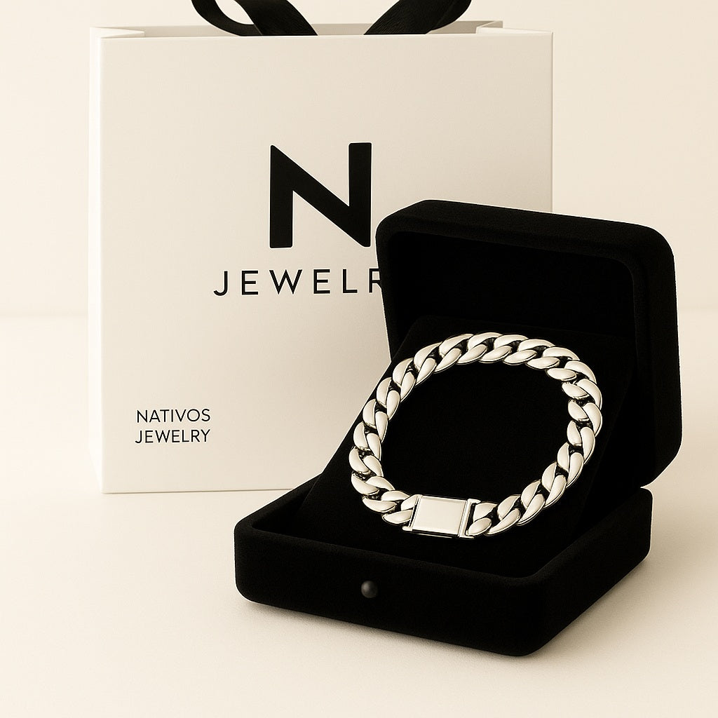 Pulsera Eslabones Cubanos 9 mm de ancho Plata 999 - Broche Door