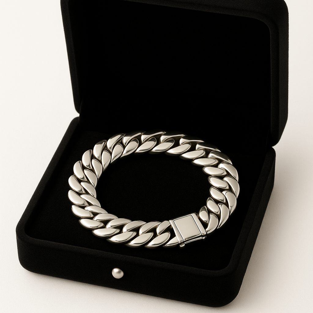 Pulsera Eslabones Cubanos 9 mm de ancho Plata 999 - Broche Door