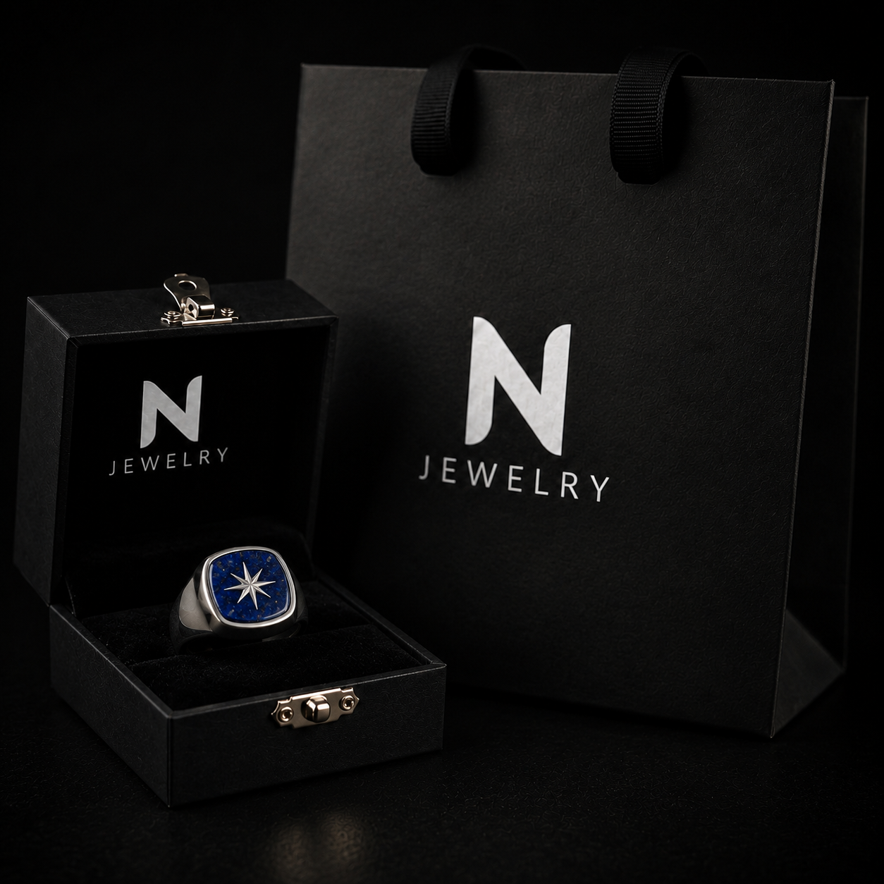 Azure Signet 8-Point Star — Azurite Ring Silver 950