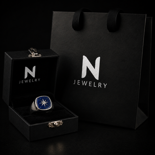 Azure Signet 8-Point Star — Azurite Ring Silver 950