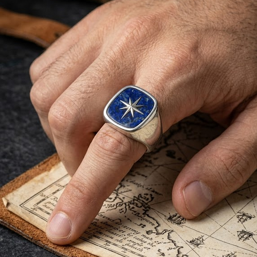 Azure Signet 8-Point Star — Azurite Ring Silver 950