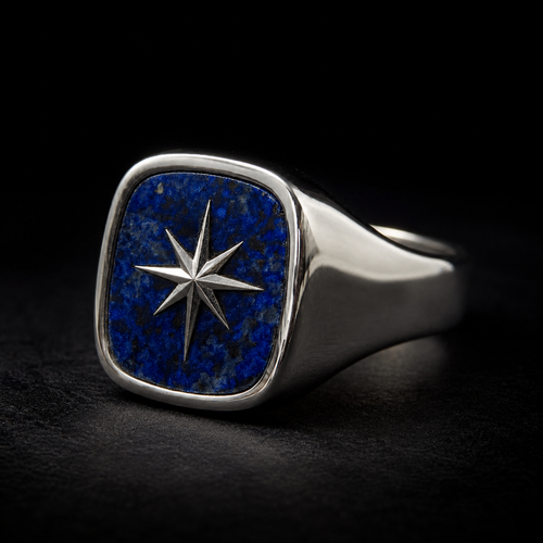 Azure Signet 8-Point Star — Azurite Ring Silver 950