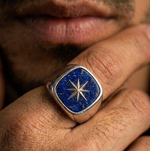 Azure Signet 8-Point Star — Azurite Ring Silver 950