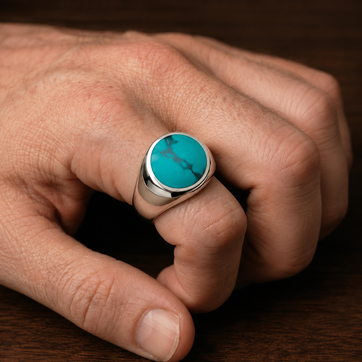 Turquoise Harmony — Circular Ring Silver 950